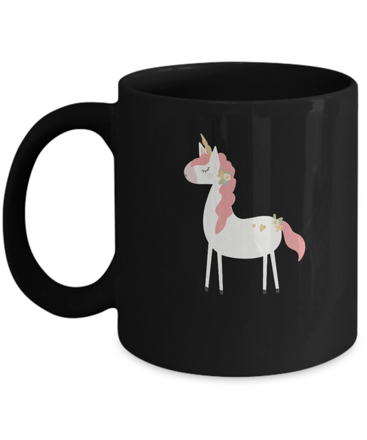 Floral Red Unicorn Black Mugs - Funny Christmas Gifts - Porcelain Black coffee mugs 11 oz