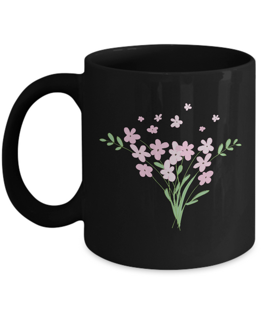 Bouquet Big Pink Smooth White Black Mugs - Funny coffee mugs - Black coffee mugs 11 oz
