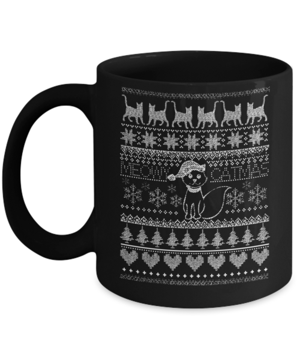 Peets coffee k cups christmas blend , Meow Catmas - Black Coffee Mug Porcelain Tea Cup 11 oz - Great Gift