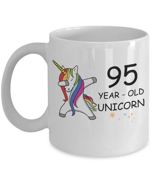 Unicorn Birthday gift 95th Birthday Gift for Women - 95 Year Old Unicorn Dabbing Mug - Funny White Porcelain Coffee 11 oz, 95th Anniversary Bday Gift for Grandma, Mom, Sister, Bestie - Legends are Born In 1925