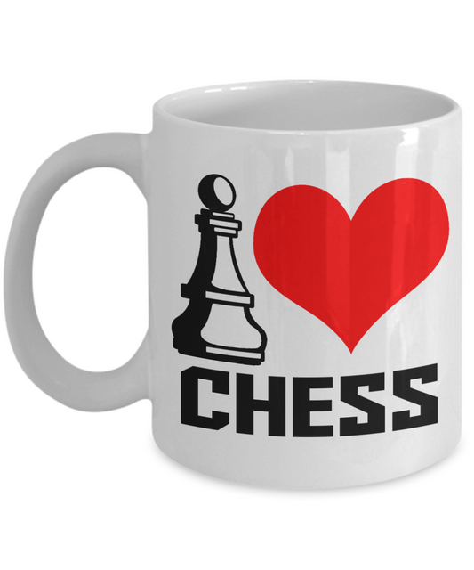 Chess King  Gift Coffee mug For Chess Player, I Love Chess-White Porcelain Coffee Mug 11 oz