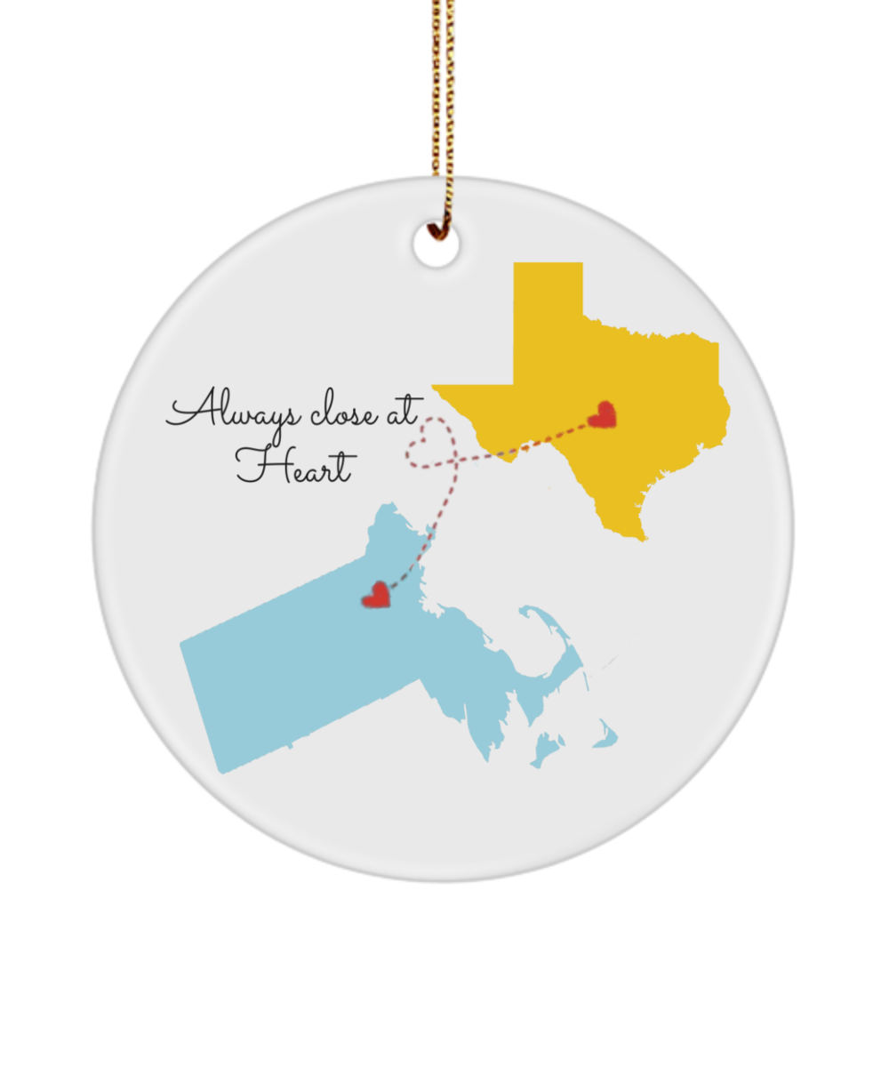 Goodbye Gift for Friend Long Distance Ornament, Long Distance Gift, Custom Two States Best Friend Ornament