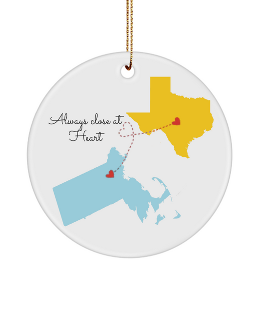 Goodbye Gift for Friend Long Distance Ornament, Long Distance Gift, Custom Two States Best Friend Ornament