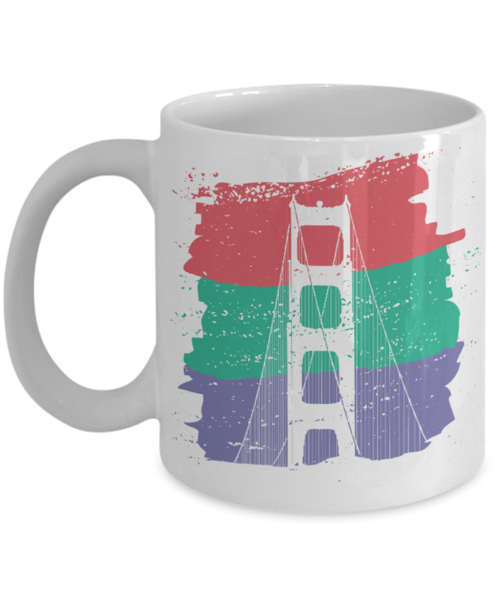 Fashion/Trends Lovers mugs , Goldengate Paintstrokes - White Coffee Mug Porcelain Tea Cup 11 oz - Great Gift