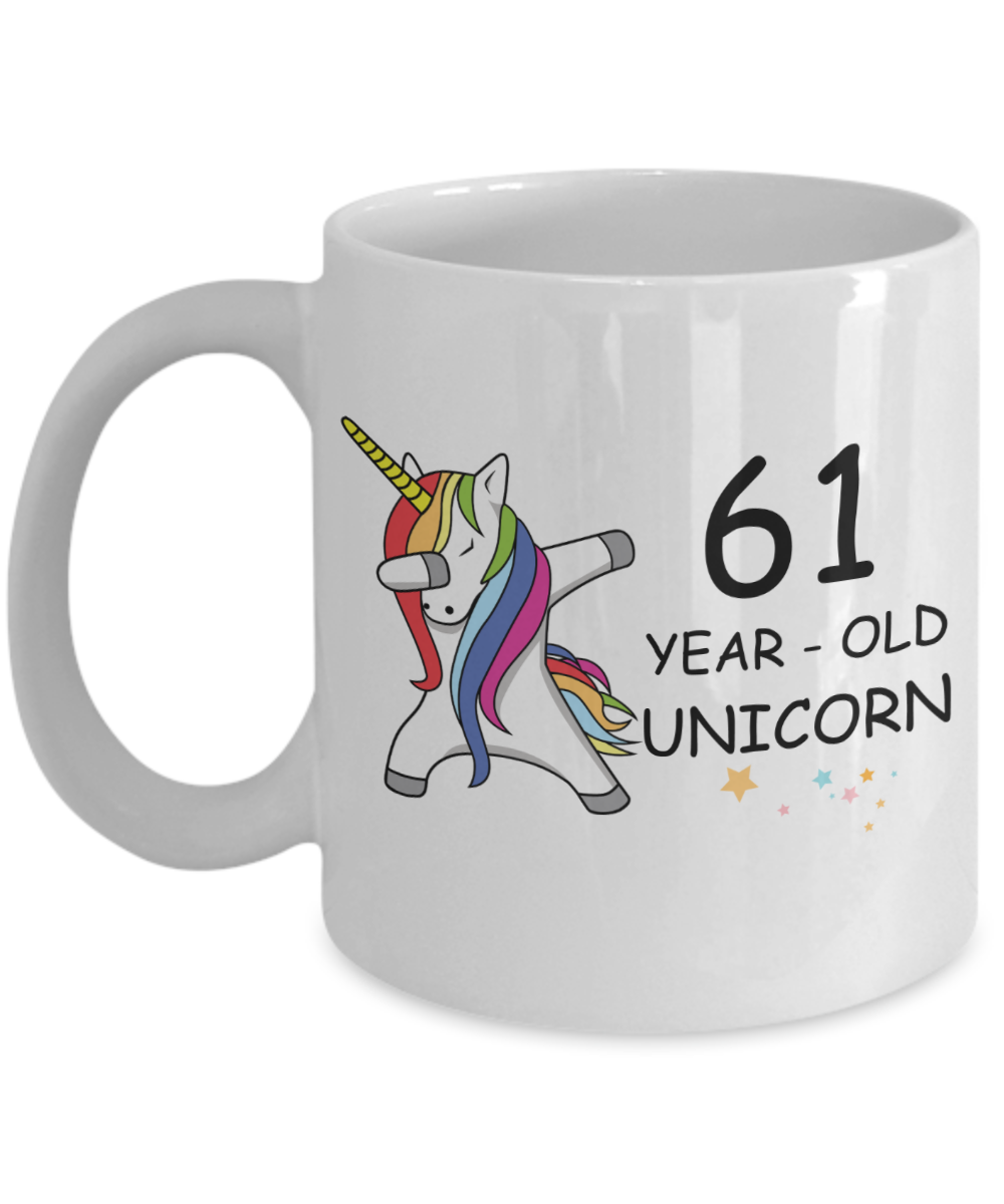 Unicorn Birthday gift 61st Birthday Gift for Women - 61 Year Old Unicorn Dabbing Mug - Funny White Porcelain Coffee 11 oz, 61st Anniversary Bday Gift for Grandma, Mom, Sister, Bestie - Legends are Born In 1959