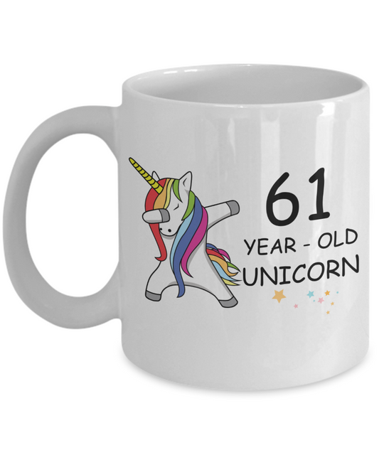 Unicorn Birthday gift 61st Birthday Gift for Women - 61 Year Old Unicorn Dabbing Mug - Funny White Porcelain Coffee 11 oz, 61st Anniversary Bday Gift for Grandma, Mom, Sister, Bestie - Legends are Born In 1959