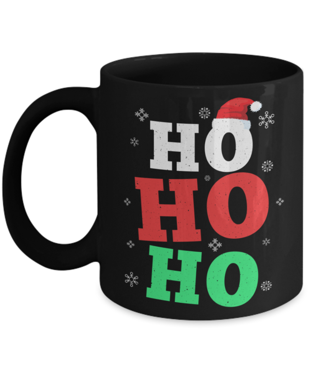 Christmas gift ideas, Ho Ho Ho - Funny Black Porcelain Coffee Mug Cute Ceramic Cup 11 oz