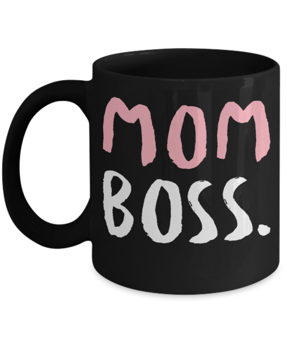 Mom Gifts Mugs , Mom Boss - Black Coffee Mug Porcelain Tea Cup 11 oz - Great Gift