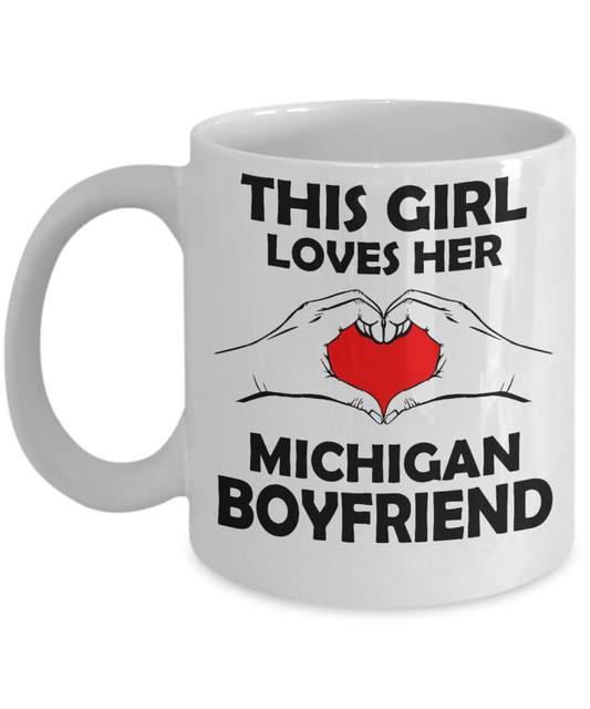 Michigan Love Gift Coffee Mug, This Girl Loves Her Michigan Boyfriend-White Porcelain Coffee Mug 11 oz