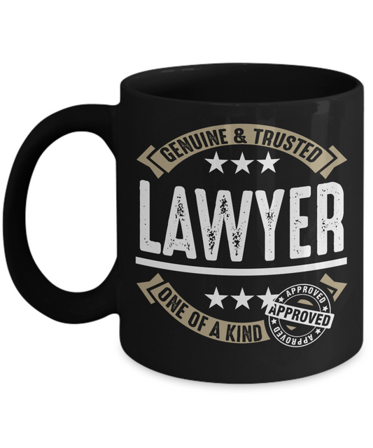 Law Coffee Mug, Genuine And Trusted Lawyer One Of A Kind-Black Porcelain Coffee Mug 11 oz For Lawyer, Attorney, Law, Student, Graduate