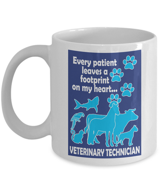 Vet Tech Coffee Mug, Every Patient Leaves A Footprint On MY Heart... Veterinary Technician-White Porcelain Coffee Mug 11 oz