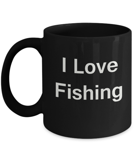 I Love Fishing coffee black mug - Porcelain Black coffee mugs 11 oz
