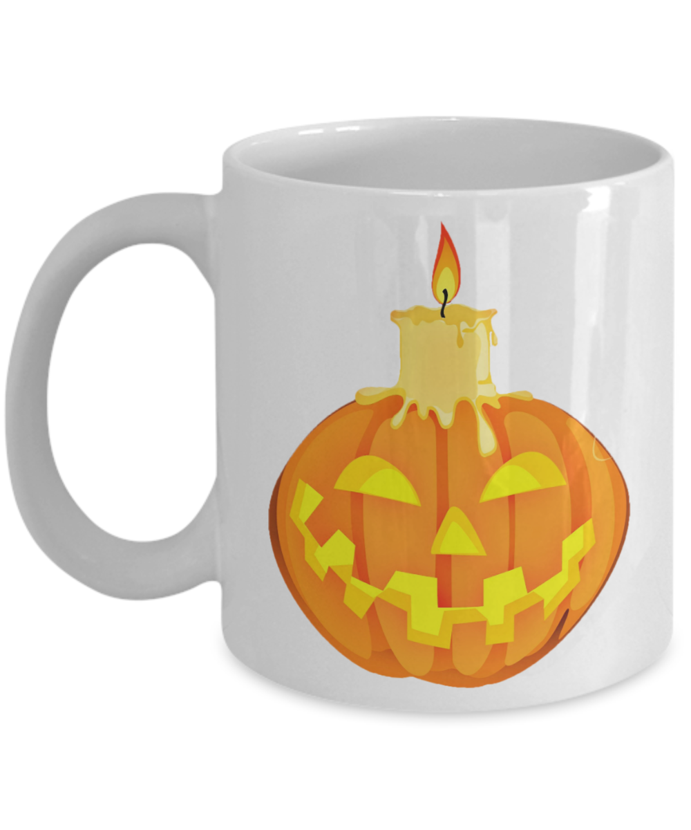 Halloween Candle Mug - White Porcelain Coffee Cup,Premium 11 oz White coffee cup