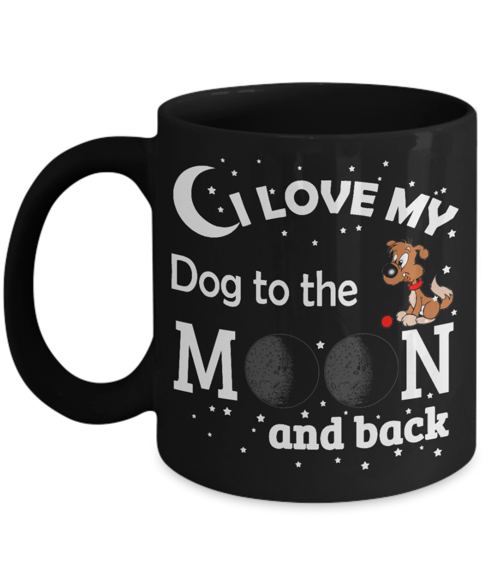 Personalized Dog Lover Gift Coffee mug,I Love My Dog  To The Moon And Back-Black Porcelain Coffee Mug 11 oz