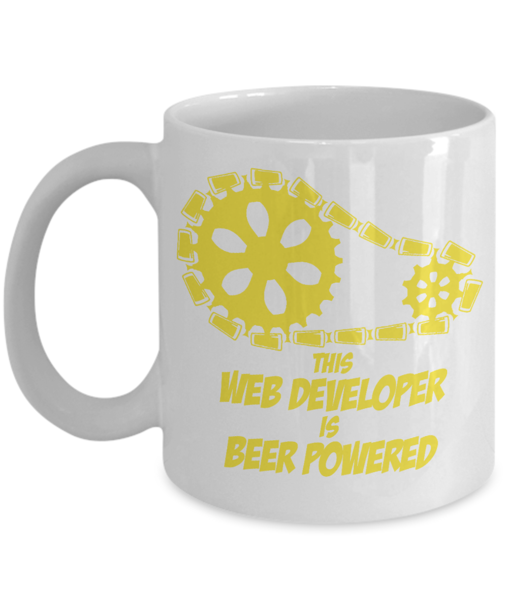 Computer Geek Gift Coffee mug, This Web Developer Is Beer Powered-White Porcelain Coffee Mug 11 oz for Software, Web, Developer, Programmer, Computer Engineer, App Developer