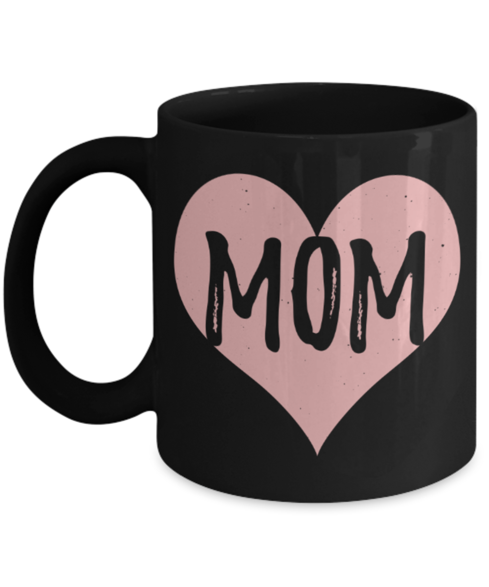 Mothere day gift - Mom Love - Black Porcelain Coffee Mug Cute Ceramic Cup 11 oz