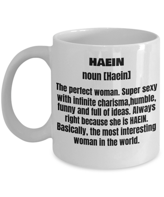 Haein First Name Adult Definition - Funny White Porcelain Coffee Mug Cute Ceramic Cup 11 oz
