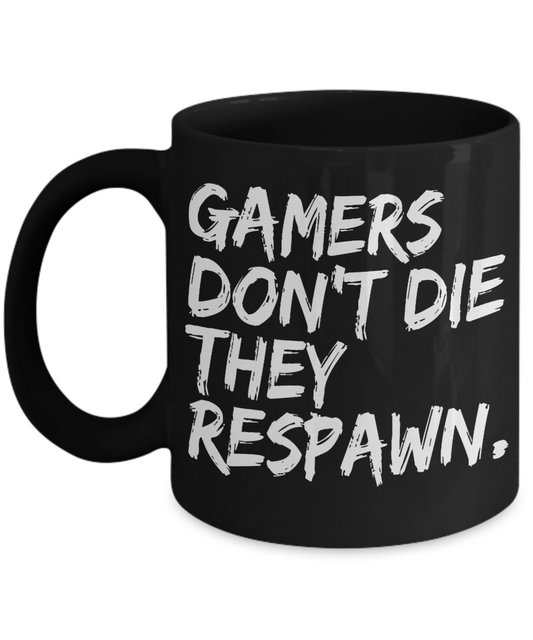 Gameboy Coffee Mug, Gamer's Don't Die They Respawn-Black Porcelain Coffee Mug 11 oz for Gamer, son, Daughter