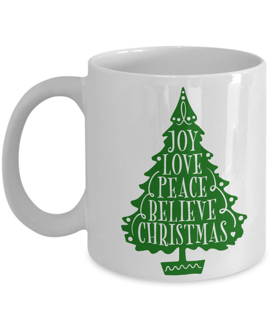 Knightmare before christmas mug - Joy Love Peace Believe Christmas - Funny Christmas Gift Mugs, Christmas Gifts for family Ceramic Cup White, Funny Mugs Gift Ideas 11 Oz