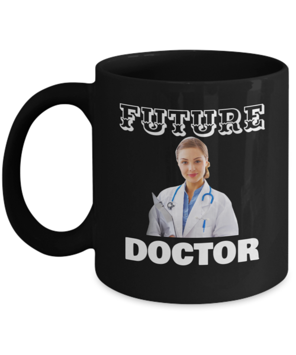 Future Doctor Cup - Black Porcelain Coffee Cup,Premium 11 oz White coffee cup
