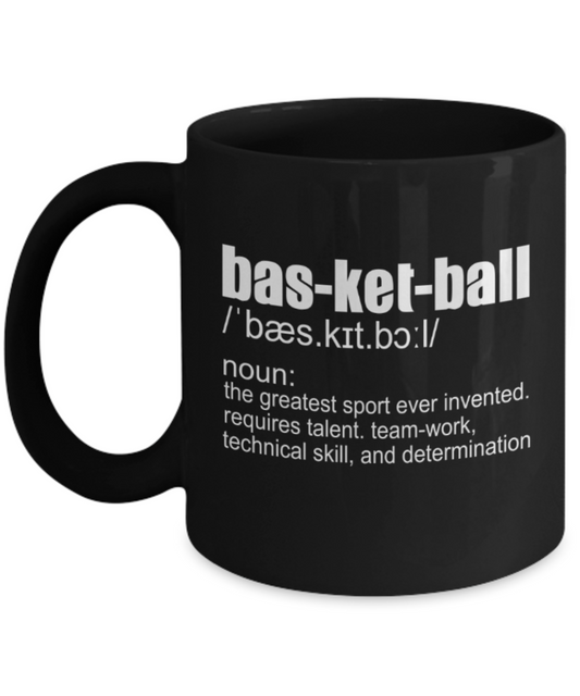 Basketball Lovers mugs, Bas-ket-ball Noun - Funny Black Porcelain Coffee 11 oz
