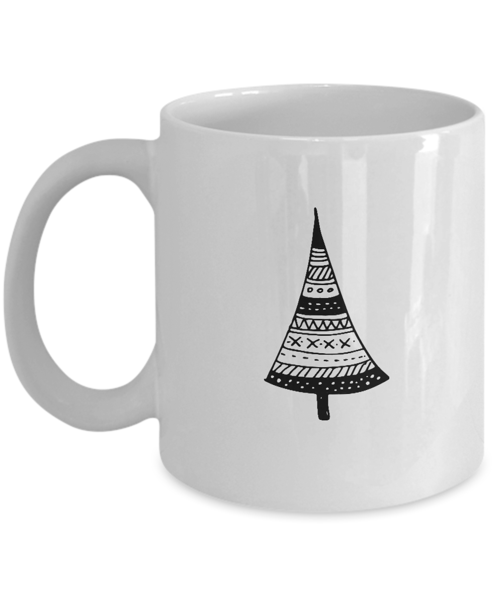 Christmas Doodles Xmas Tree coffee Mugs - Funny Christmas White coffee mugs 11 oz