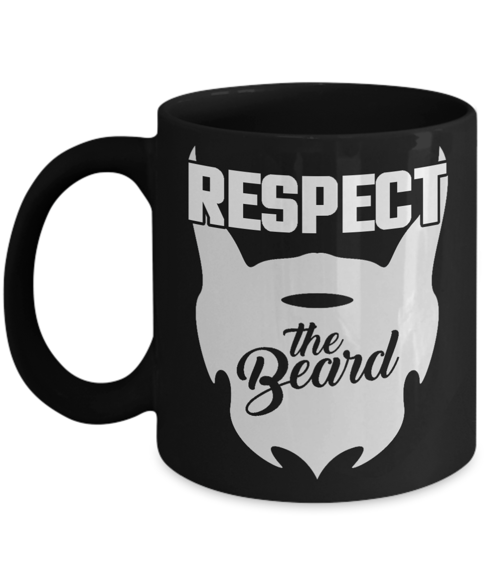 Beard Man Coffee Mug, Respect The Beard-Black Porcelain Coffee Mug 11 oz for Husband, Dad, Boyfriend