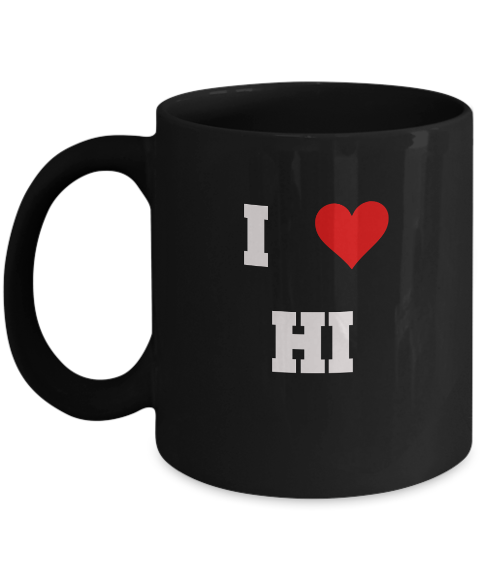 Hawaii Mug, I Love Hawaii HI Abbreviation USA States Ceramic Black Coffee Mug Tea Cup Gifts Mugs 11 oz Funny Mugs