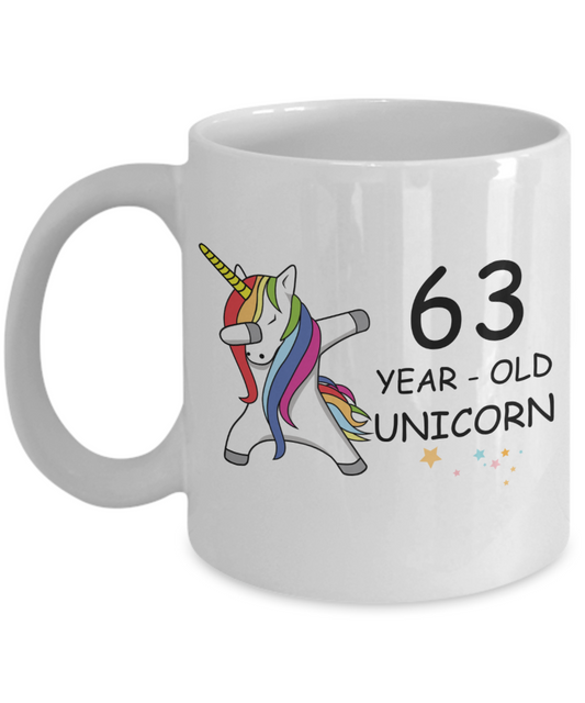 Unicorn Birthday gift 63rd Birthday Gift for Women - 63 Year Old Unicorn Dabbing Mug - Funny White Porcelain Coffee 11 oz, 63rd Anniversary Bday Gift for Grandma, Mom, Sister, Bestie - Legends are Born In 1957