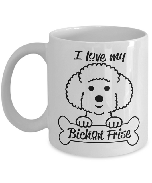 Personalized Dog Lover Gift Coffee mug, I Love My Bichon Frise -White Porcelain Coffee Mug 11 oz