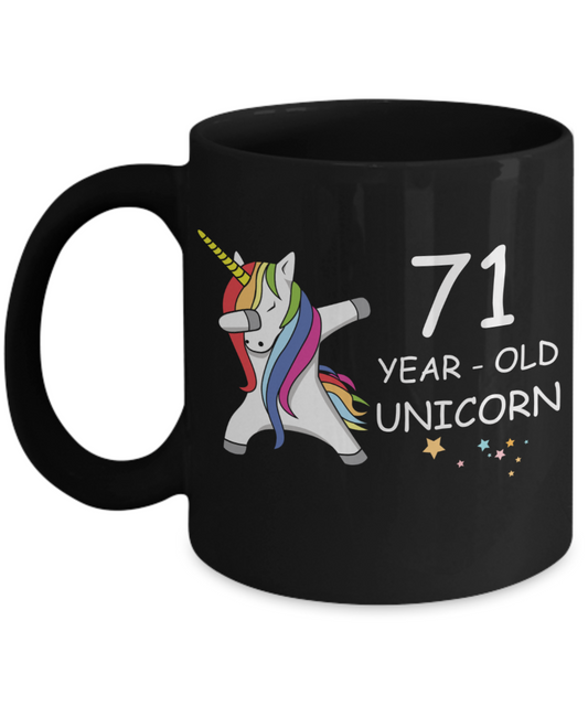 71st Birthday Gift for Women - 71 Year Old Unicorn Dabbing Mug - Funny Black Porcelain Coffee 11 oz for Grandma, Mom, Sister, Best Friend, Women, Her - Legends are Born In 1949
