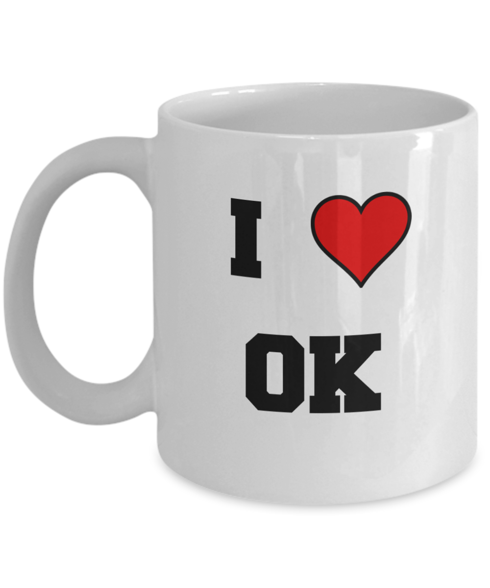 Oklahoma Mug, I Love Oklahoma OK Abbreviation USA States Ceramic Coffee Mug Tea Cup Gifts Mugs 11 oz Funny Mugs