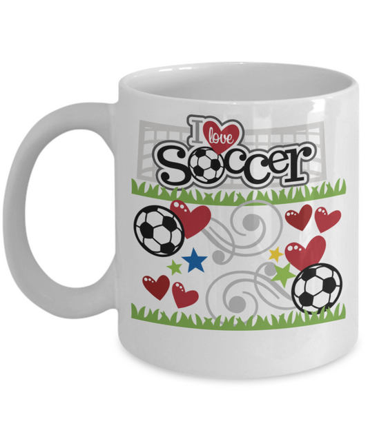 Soccer Coach Gift, I love Soccer - White Porcelain Coffee 11 oz