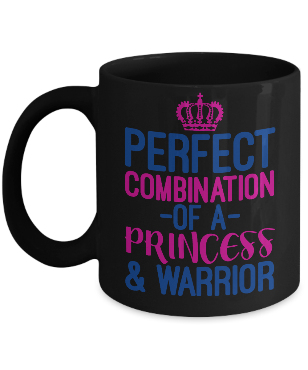 Cute Princess Coffee Mug,Perfect Combination Of A Princess And Warrior-Black Porcelain Coffee Mug 11 oz For Daughter,Teen,Women, Girlfriend