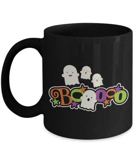 Halloween Boo Mug - Black Porcelain Coffee Cup,Premium 11 oz Black coffee cup