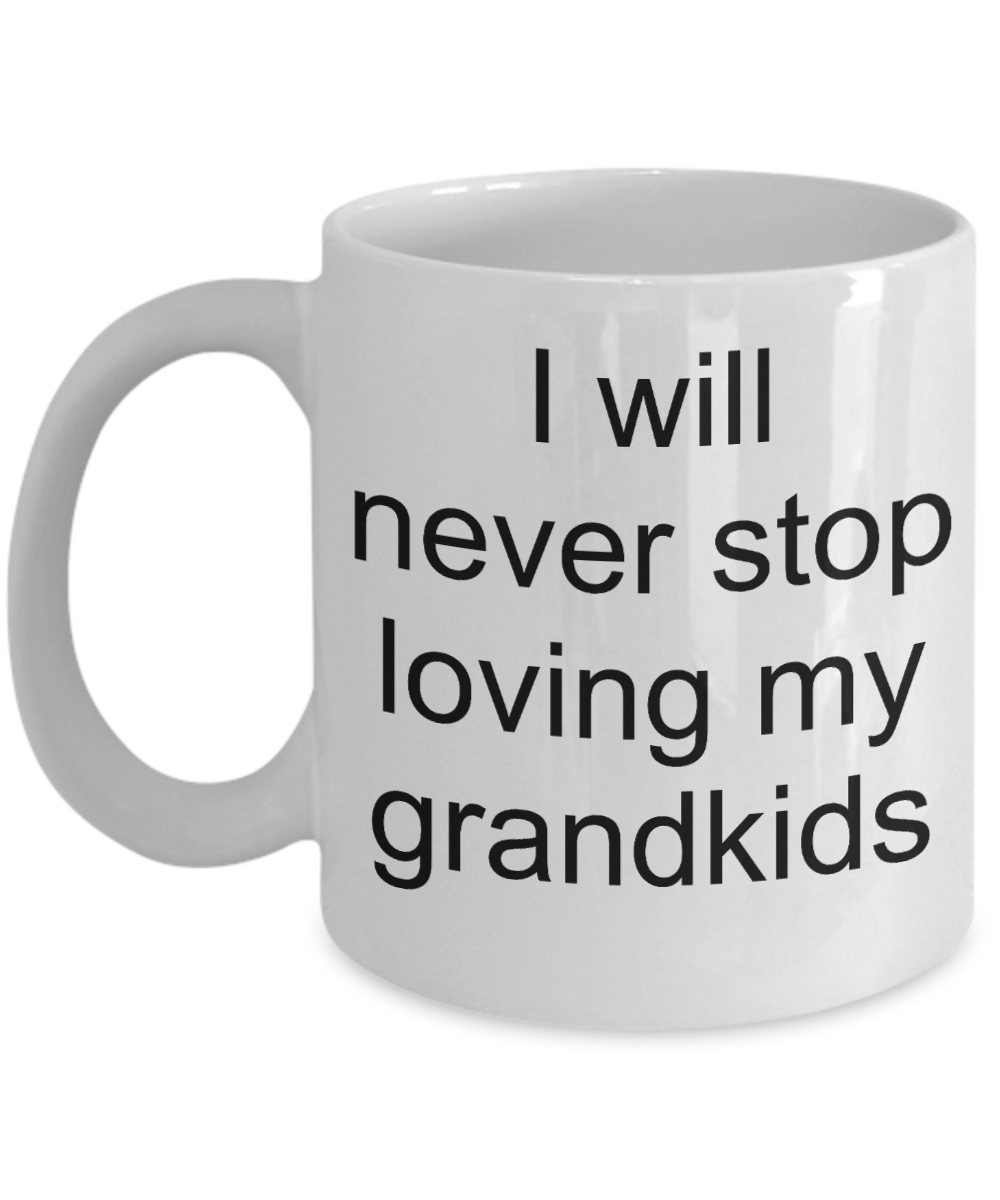 Gifts fot grandparents, Grandkids Gifts - I will never stop loving my Grandkids - White Porcelain Coffee Cup,Premium 11 oz Funny Mugs White coffee cup Gifts Ideas