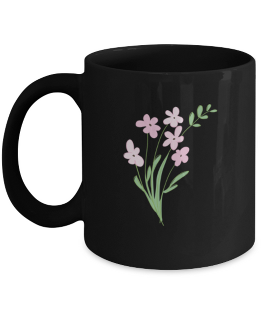 Bouquet Sprigs Pink Smooth Black Mugs - Funny  Black coffee mugs 11 oz