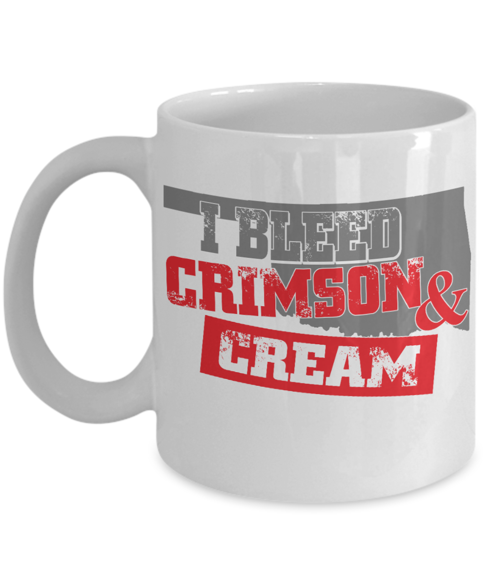 Oklahoma Football Fans Gift Coffee mug, I Bleed Crimson And Cream-White Porcelain Coffee Mug 11 oz
