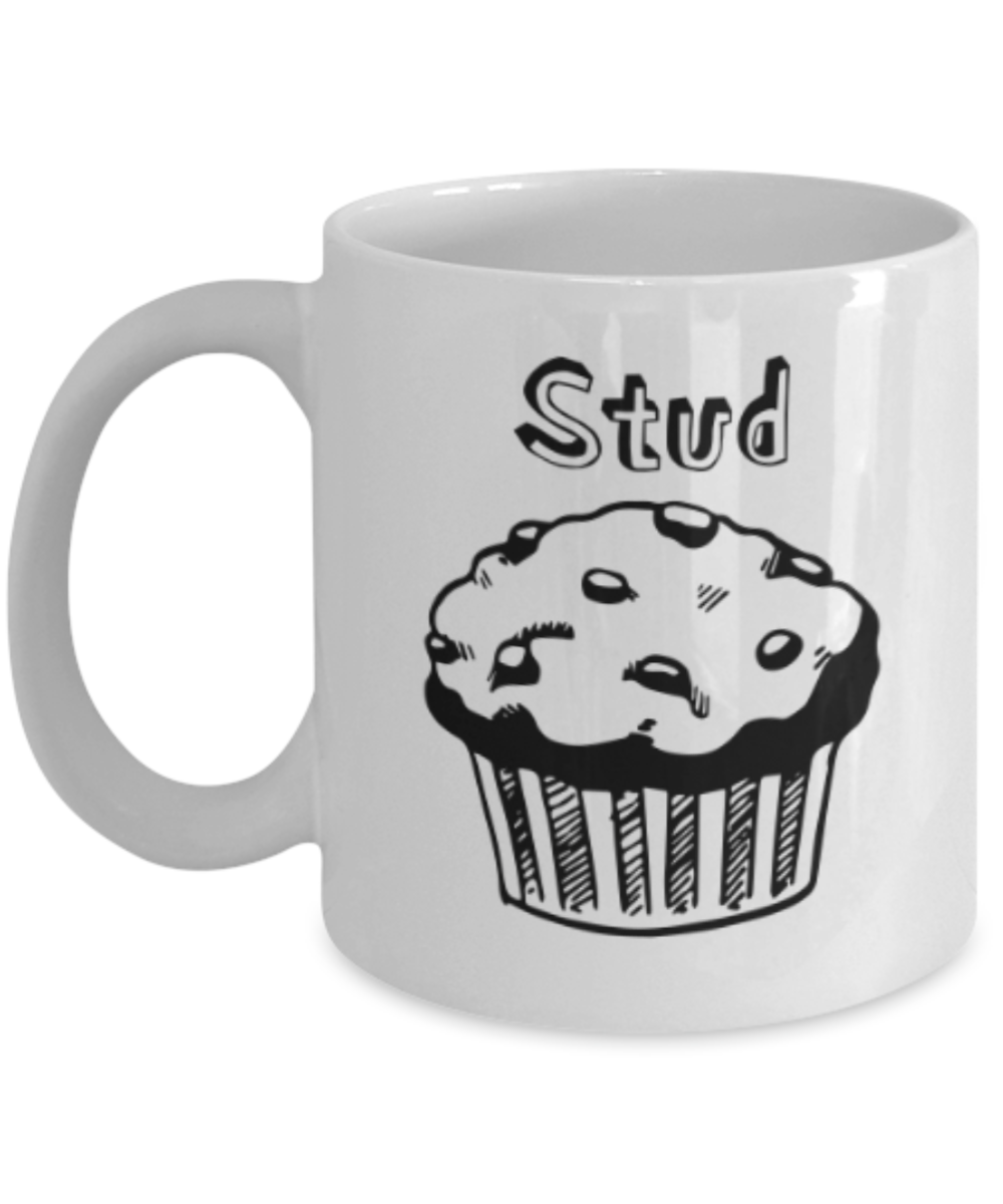 Food Lovers mugs , Stud - White Coffee Mug Porcelain Tea Cup 11 oz - Great Gift