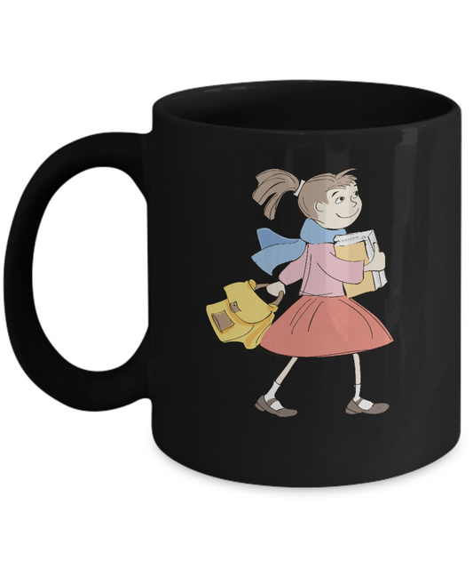 Girl going school Black Mugs - Funny Christmas Kids Gifts Black coffee mugs 11 oz