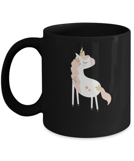 Floral lovely unicorn Black Mugs - Funny Christmas Gifts -Black coffee mugs 11 oz