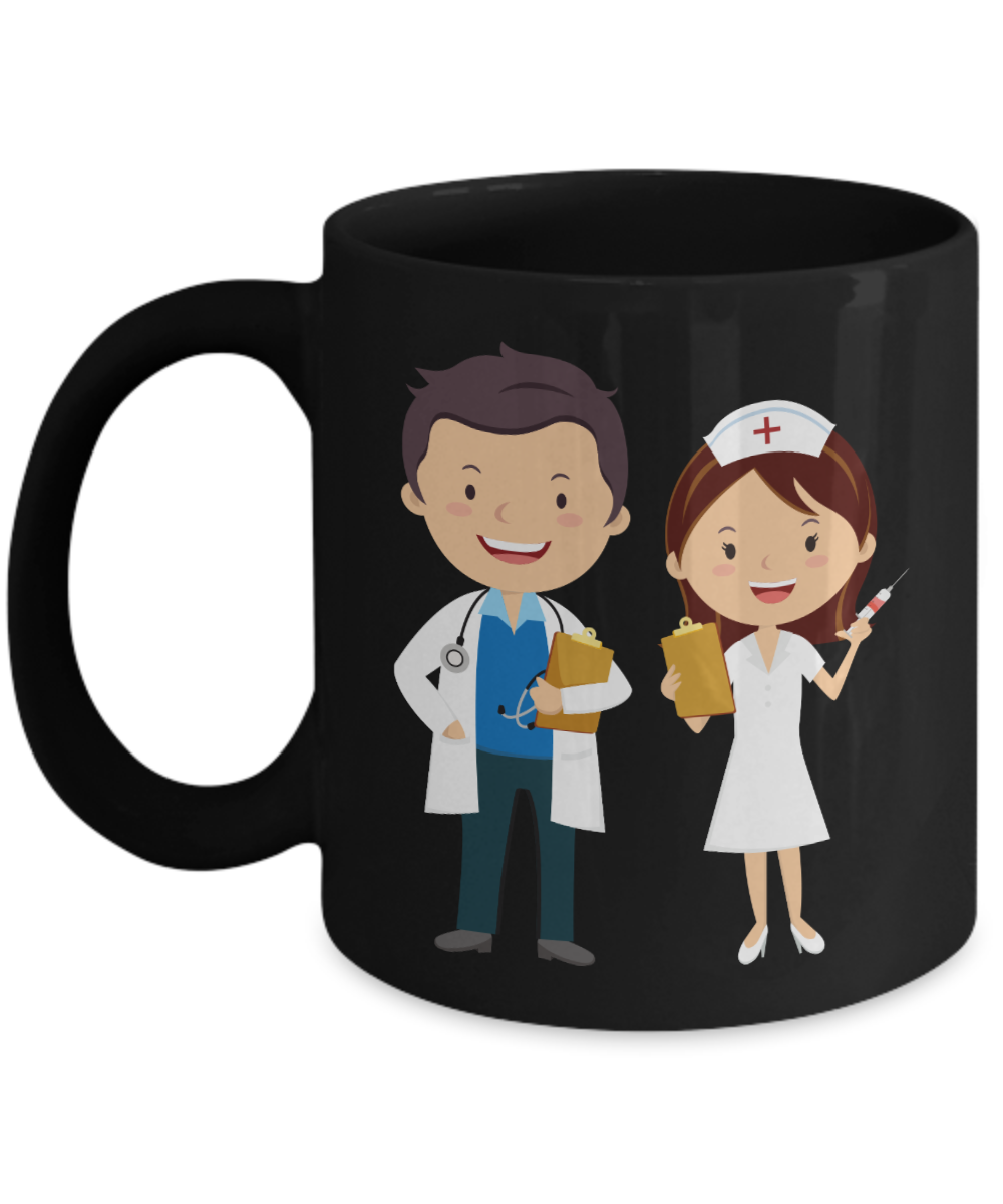 Funny Doctor Nurse Coffee Mug - Black Porcelain Coffee Cup,Premium 11 oz White coffee cup