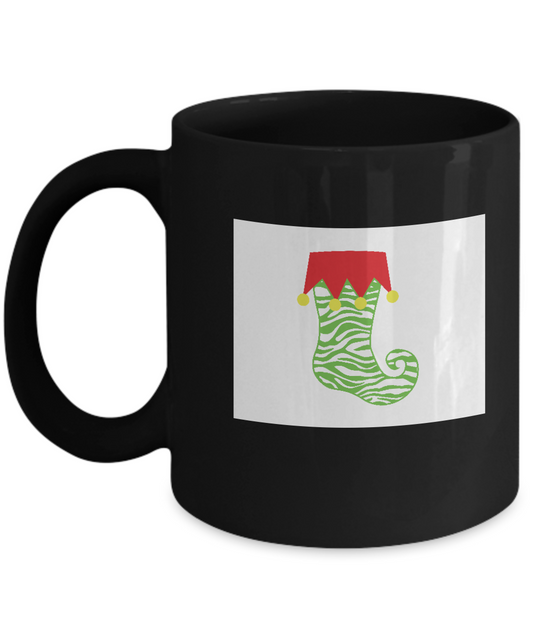 Pattern Stocking Green waves Black Mugs - Funny Christmas Black coffee mugs 11 oz