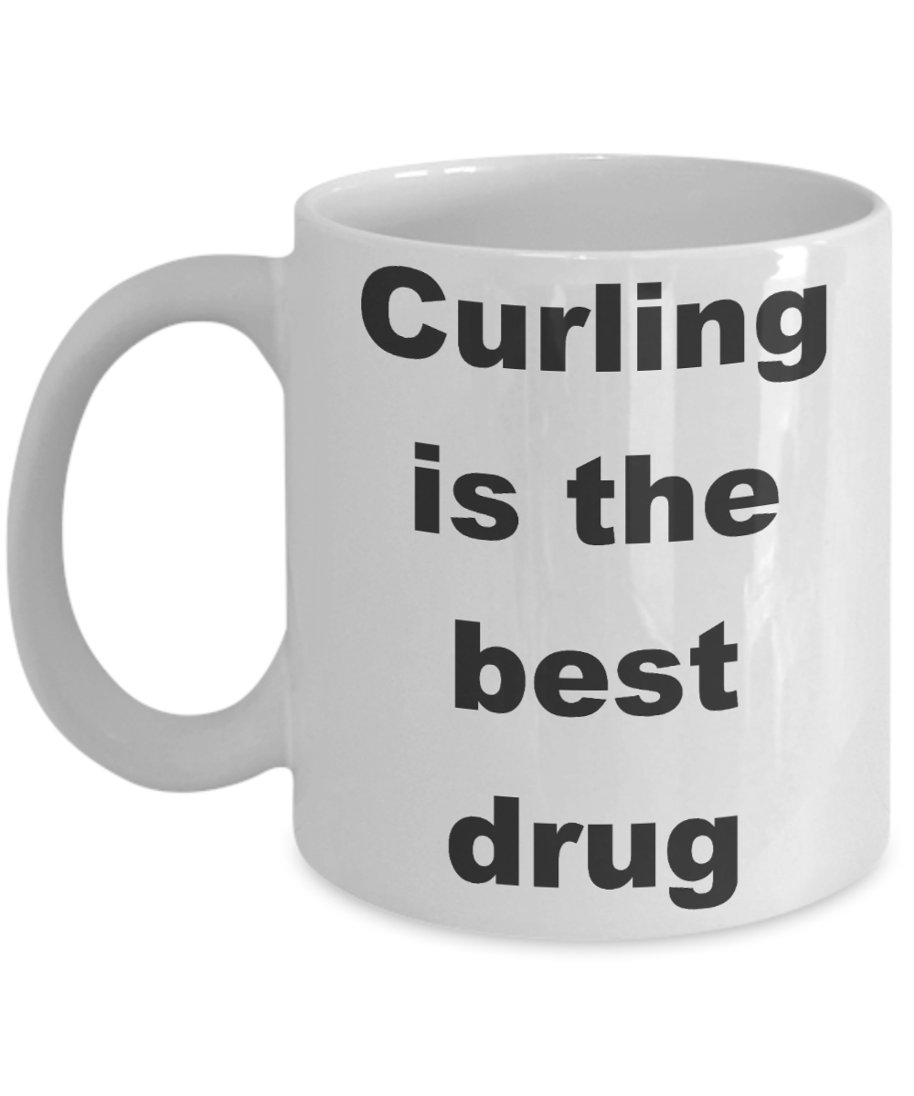 Curling Stone Coffee mug,Curling is the best drug-White Coffee Mug 11 oz