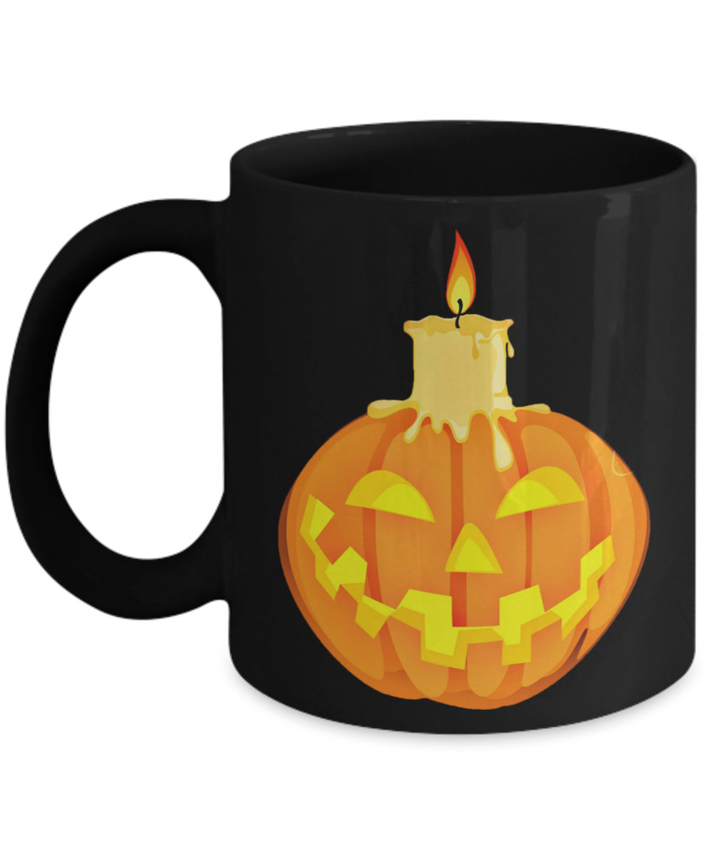 Halloween Candle Mug - Black Porcelain Coffee Cup,Premium 11 oz Black coffee cup