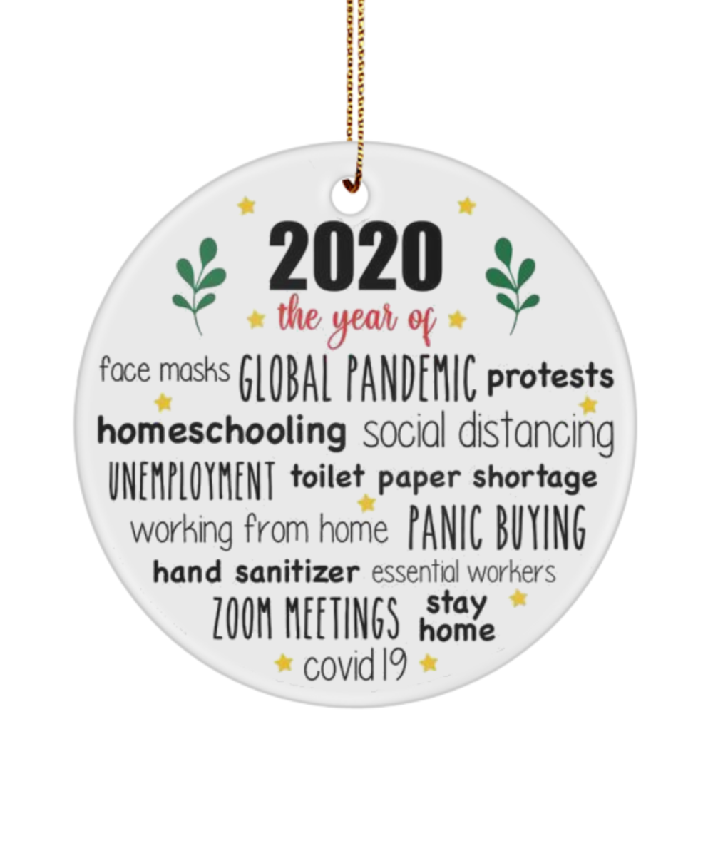 2020 The Year of,Pandemic Christmas Ornament, Ceramic Round Ornament & Ribbon,Christmas Gift