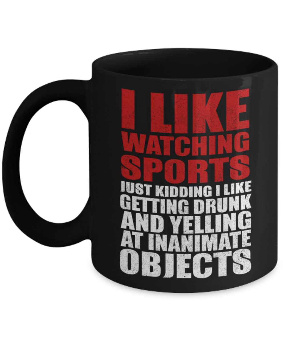 Sports Lovers mugs, I like watching sports - Funny Black Porcelain Coffee 11 oz