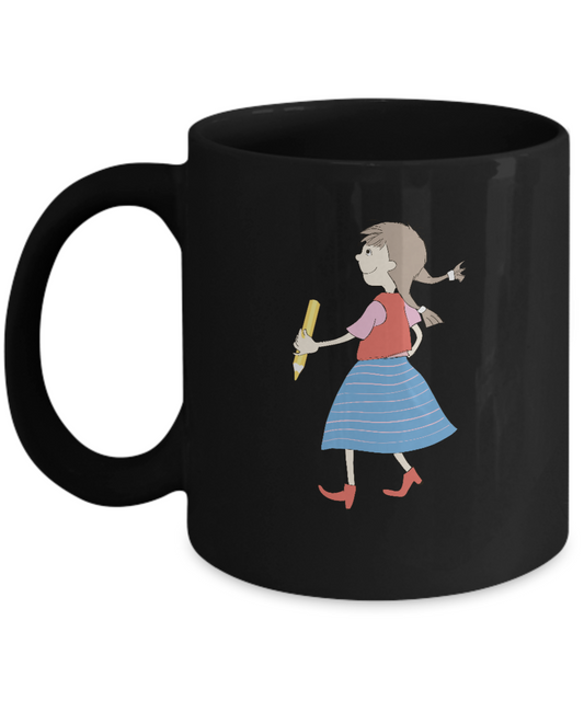 Girl with pencil school Black Mugs - Funny Christmas Kids Black coffee mugs 11 oz