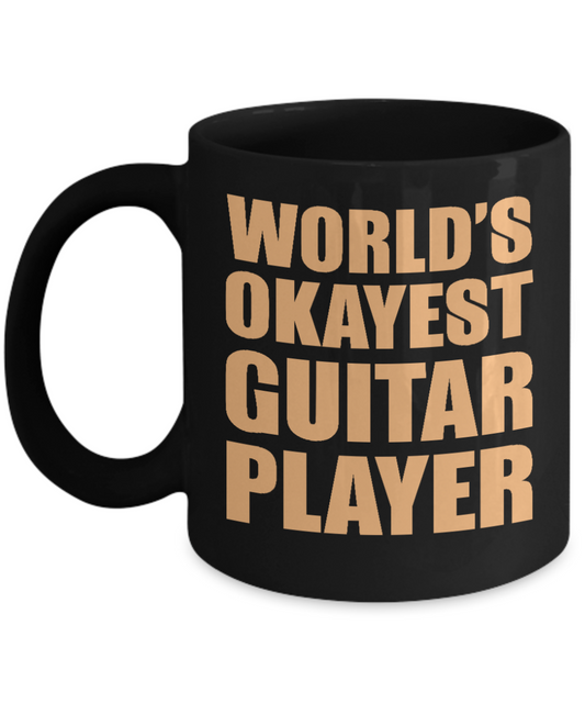 I'm Playing Guitar Coffee Mug, World's Okayest Guitar Player-Black Porcelain Coffee Mug 11 oz for guitarist, dad,mom, son, daughter