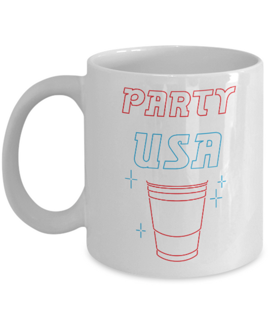 America USA Politics Lovers Mugs, Party in the USA - White Coffee Mug Porcelain Tea Cup 11 oz - Great Gift